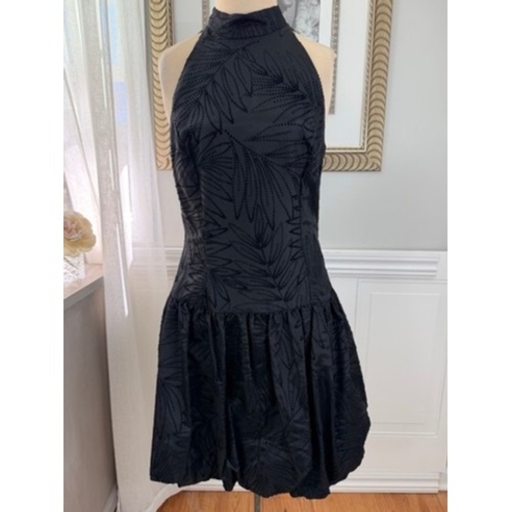 All That Jazz Bubble Hem Flocked Palm Bow Back Black Bubble Hem Y2K Vintage 9/10